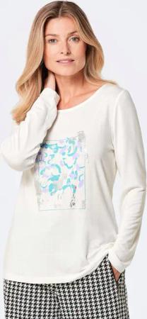 Langarmshirt mit Glitzer-Druck - cremeweiß / gemustert - Gr. 50 von Goldner Fashion