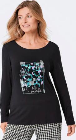 Langarmshirt mit Glitzer-Druck - schwarz / gemustert - Gr. 48 von Goldner Fashion
