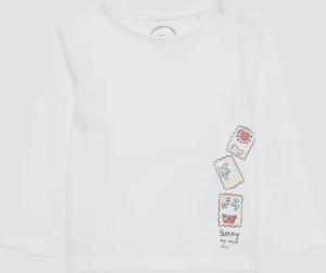 Langarmshirt mit Glitzerprint und Mausezahnkante