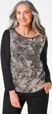 Langarmshirt mit Pailletten - schwarz / gemustert - Gr. 22 von Goldner Fashion