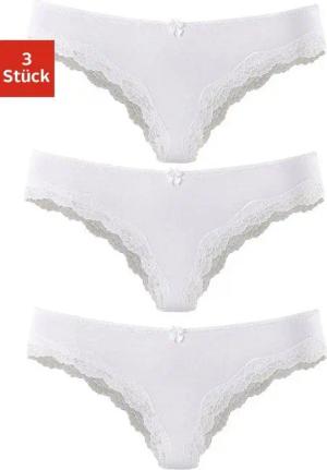 LASCANA Brasilslip (3er-Pack) aus elastischer Baumwolle mit zarter Spitze