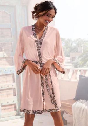 LASCANA Damen Kimono rosa anthrazit gemustert Gr.36/38