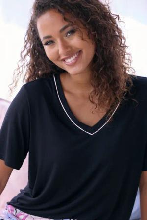 LASCANA Damen Pyjama rosa-schwarz-geblümt Gr.44/46