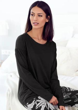 LASCANA Damen Pyjamaoberteil schwarz Gr.40/42