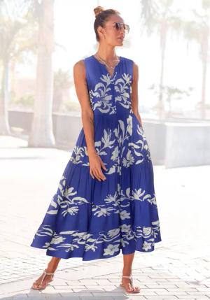 LASCANA Druckkleid Damen creme-royalblau Gr.38