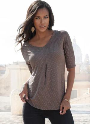 LASCANA Kurzarmshirt Damen taupe-gepunktet Gr.44/46