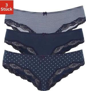 LASCANA Slip (3er-Pack) aus elastischer Baumwolle mit zarter Spitze
