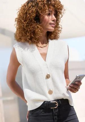 LASCANA Strickweste mit goldenen Knöpfen, Pullunder, modisch