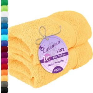 Lashuma Handtücher Linz, Frottee (2-St), Frotteehandtücher gelb aus Baumwolle 50x100 cm