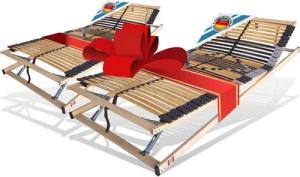 Lattenrost mit 42 Leisten, 100% Buche, 7 Zonen, MONTIERT bis 250 Kg BELASTBAR, Matratzen Perfekt, Kopfteil manuell verstellbar, Fußteil manuell verstellbar, Spar Set im Angebot vorhanden, Lattenrost mit Trio Kautschukkappen Top Lagerung der Leisten