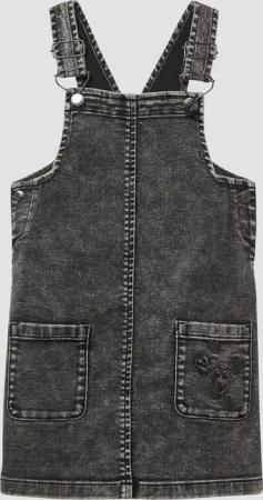 Latzrock aus Denim mit aufgesetzten Taschen und Stickerei