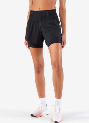 Laufshorts 2-in-1 Trailrunning Damen Langdistanz - Run 900 Ultra schwarz