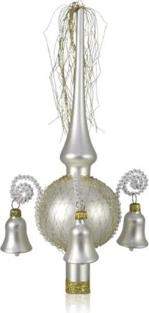 Lauschaer Glas Christbaumspitze Weihnachtsbaumspitze mit klingenden Glöckchen, mit Leonischem Draht, mundgeblasen, handdekoriert, handbemalt, in Lauscha hergestellt