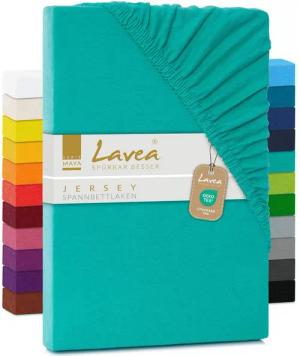 Lavea Spannbettlaken Bettlaken Maya, 180x200cm, 200x200cm, 140x200cm, 160x200cm, 100% Baumwolle Jersey, Gummizug: rundum, (1 Stück), für Matratzen, Topper, Boxspring- und Wasserbetten, weich, langlebig