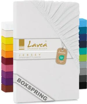 Lavea Spannbettlaken Bettlaken Maya, 180x200cm, 200x200cm, 140x200cm, 160x200cm, 100% Baumwolle Jersey, Gummizug: rundum, (1 Stück), für Matratzen, Topper, Boxspring- und Wasserbetten, weich, langlebig