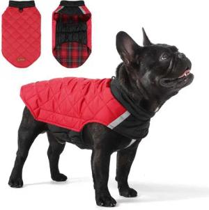 Ledander Hundejacke Wendbare Winterjacke für Hunde, kariertes Design,wasserdicht, warme Kleidung für kaltes Wetter, Winter mit Reflektoren inkl.