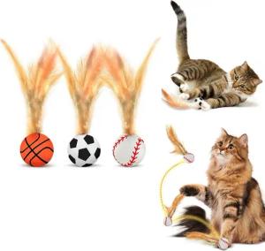 Ledander Tier-Intelligenzspielzeug 3 Stück Hüpfender Katzenball mit Feder, Interaktives Katzenspielzeug, Feder Katzenbälle, hüpfender Spielzeug Ball, Katzen-Hüpfballspielzeuge