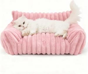Ledander Tierbett Kuschelndes Haustierkatzen-Sofa, flauschiges Katzen-Sofa, Milchbaumwollstoff, flauschiges Haustier-Sofa-Bett, Waschbares Katzenbett,rutschfestes