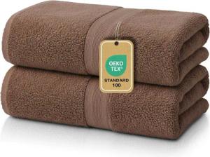 leevitex® Duschtuch 2er Set Duschtuch Frottier XL, 70 x 140 cm, saugfähig und fusselfrei, gestreifte Bordüre