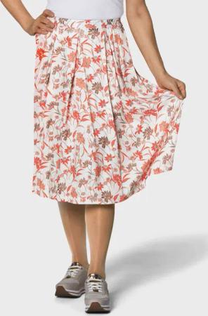 Leicht schwingender Druckrock - weiß / orange / gemustert - Gr. 48 von Goldner Fashion