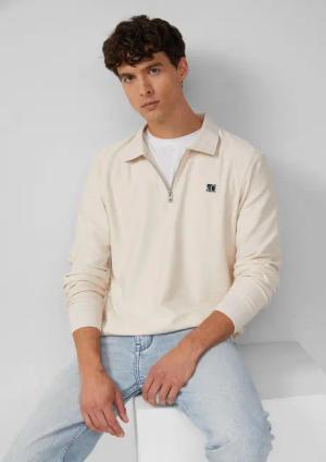 Leichtes Baumwoll-Sweatshirt mit Struktur und Polokragen