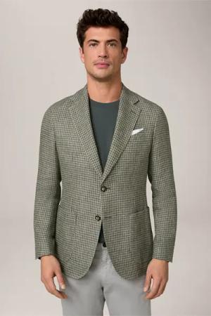 Leinenmix-Sakko Giorno mit Baumwolle in Grün gemustert