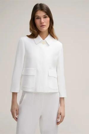 Leinenstretch-Blazer-Jacke mit Halbarm in Weiß