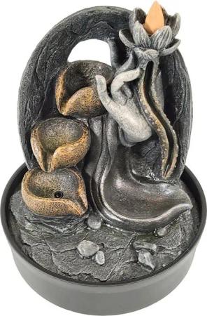 Lemodo Zimmerbrunnen 2 in 1 Tischbrunnen “Lotus”, Zimmerbrunnen und Räucherbrunnen vereint, inkl. LED-Beleuchtung, sanfter Nebel durch Räucherkegeln