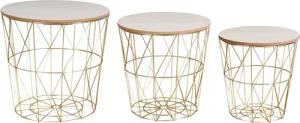 Levandeo® Couchtisch, 3er Set Beistelltisch Metall Metallkorb Drahtkorb Gold Couchtisch