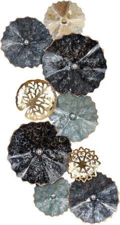 Levandeo® Metallbild, 3D Wandbild 47x98cm Ringe Kreise Metall Blau Schwarz Deko Teller