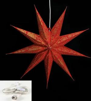 Levandeo® Papiersterne, Leuchtstern 9 Zacken rot gold 60cm Papiertstern Weihnachten inkl