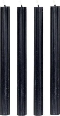Levandeo® Tafelkerze, Kerzen 4er Set Stabkerzen Schwarz 25cm Tafelkerzen Rillen Design