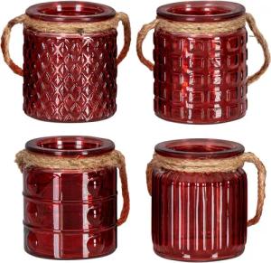 Levandeo® Teelichthalter, 4er Set Windlicht H10cm Glas Rot Bordeaux Teelichthalter Tischdeko