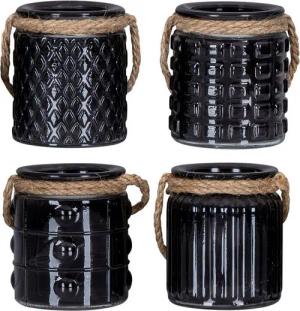 Levandeo® Teelichthalter, 4er Set Windlicht H10cm Glas Schwarz Teelichthalter Tischdeko Kerzen