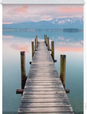 Lichtblick Rollo Klemmfix, ohne Bohren, blickdicht, Steg Abendstimmung - Blau Braun