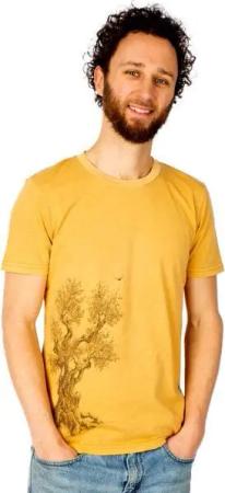 Life-Tree Shirt aus Biobaumwolle Fairwear für Herren "Olive Tree" in Ocre-Gelb