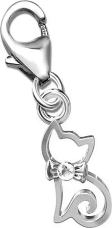 Limana Charm-Einhänger Kleine Charm Katze 925 Silber Karabiner Anhänger für Armband, Charmanhänger Kettenanhänger mit SWAROVSKI® Stein