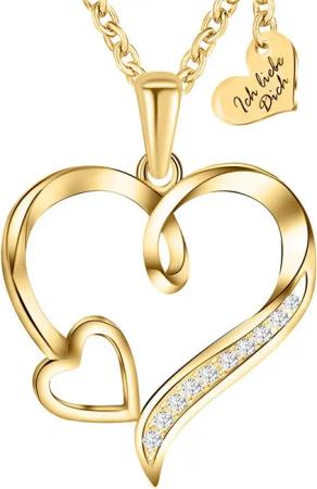 Limana Herzkette Halskette Damen Silber 925 Gold vergoldet mit Herz-Anhänger Set (Geschenkset Damenkette Weihnachten Muttertag Set, Geschenke für Frauen Valentinstag Frau Freundin), Geburtstag Sie Hochzeitstag Herz Schmuck Liebesgeschenk Liebesbeweis