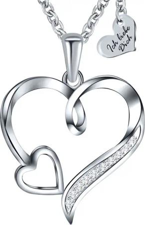 Limana Herzkette Halskette Damen Silber 925 Silberkette mit Herz-Anhänger Set (Geschenkset Damenkette Weihnachten Muttertag, Geschenke für Frauen Valentinstag Frau Freundin Mutter), Geburtstag Sie Hochzeitstag Schmuck Liebesgeschenk Liebesbeweis