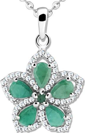 Limana Kette mit Anhänger echter Smaragd grün 925 Silber Blume Damenkette Schmuck 50cm (inkl. Herz Geschenkdose und Tasche Weihnachtsgeschenk), Geschenkset Idee Geschenk für Sie Frauen Damen Freundin Mutter Oma