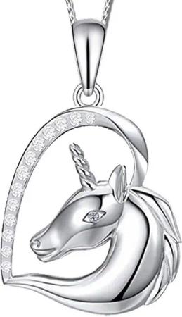 Limana Kette mit Anhänger Herz Pferd Einhorn 925 Sterling Silber Kinderkette Mädchen (inkl. Herz Geschenkdose), Geschenk für Kinder Kinderschmuck
