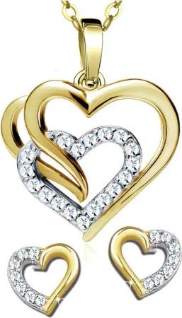 Limana Ohrring und Ketten Set 45-50cm 925 Silber Gold Herzkette Herz Ohrstecker Ohrringe Anhänger (inkl. Herz Geschenkdose und Tasche), Idee Liebe Geschenk für Damen Frauen Ehefrau Freundin