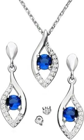 Limana Ohrring und Ketten Set Schmuckset 925 Silber blau hängende Ohrstecker Halskette Anhänger (inkl. Schmuckbox), Geschenkset Idee Geschenk für Sie Frauen Damen Freundin Mutter