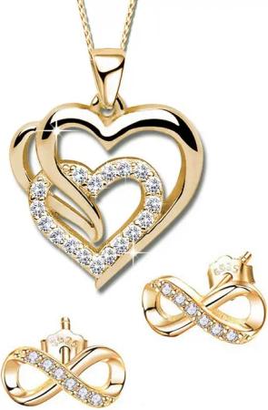 Limana Schmuckset 925 Silber Gold Herz Goldkette vergoldet Kette mit Ohrringe Ohrstecker (inkl. Geschenkdose Herzkette Herzanhänger), Liebesgeschenk Liebe Geschenk Set für Sie Frauen Damen Freundin Mutter