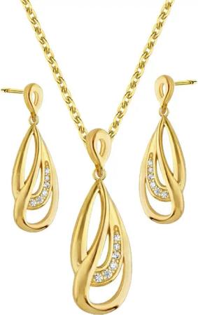 Limana Schmuckset 925 Silber gold vergoldet Halskette Kette Ohrringe Ohrstecker Anhänger (inkl. Schmuckbox), Geschenkset Idee Geschenk Set für Sie Frauen Damen Freundin Mutter