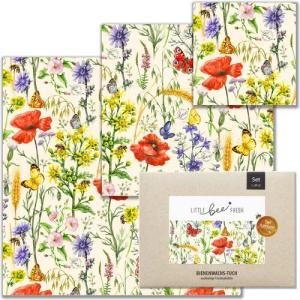 little bee fresh Bienenwachstücher Bio-Bienenwachstücher Starter-Set S/M/L, Set, 3-tlg., wiederverwendbar, plastikfrei, nachhaltig, regional