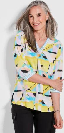 Lockere Tunikabluse aus hochwertiger Viskose - gelb / schwarz / gemustert - Gr. 46 von Goldner Fashion