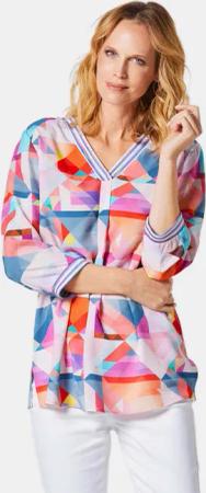 Lockere Tunikabluse aus hochwertiger Viskose - koralle / gemustert - Gr. 42 von Goldner Fashion