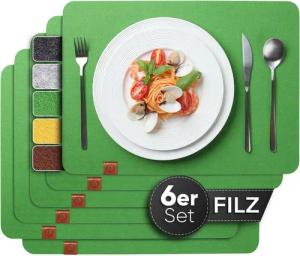 Loco Bird Platzset Tischset aus Filz, 6er Set Rechteckig, Platzsets 44x32 cm, (Tischset in grün), abwischbare Tischuntersetzer Platzdeckchen