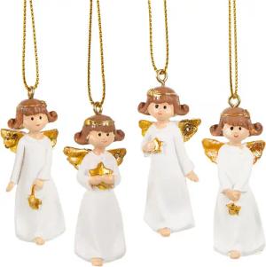 Logbuch-Verlag Dekofigur 4 Engel mit Schnur zum Aufhängen – weiß Gold Weihnachtsengel 5 cm